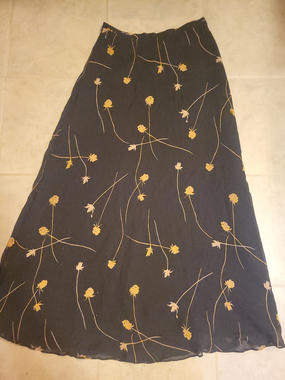 Oscar De La Renta Black Floral Maxi Skirt Womens Small/Med Size 8 Lined Zipper